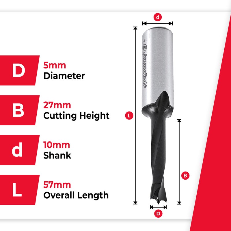 Amana Tool - 201005 Carbide Tipped Brad Pt. Boring Bit R/H 5mm Dia x 57mm Long x 10mm Sh - Image 4